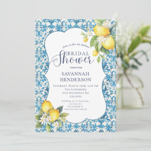 Convites Chuva de Noiva Limão Italiano Amalfi Azul Amarelo