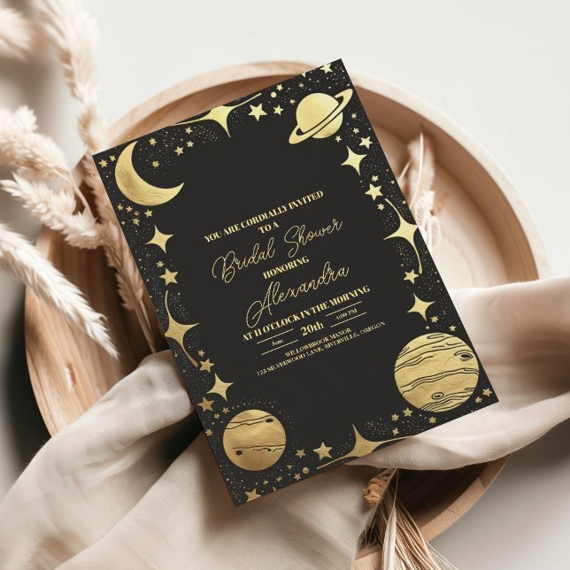 Convites Chuva de Noiva Lua Crescente Celestial em Ouro Pre (Criador carregado)