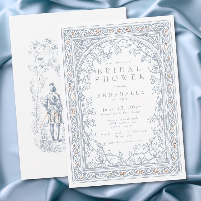 Convites Chuva de Noiva Medieval Fantasia Azul Dourado (Medieval Fantasy Arch Blue Gold Bridal Shower Invitation)