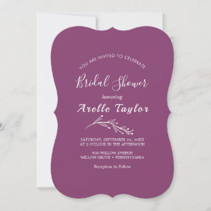 Convites Chuva de Noiva Minimal Leaf Roxo Berinjela