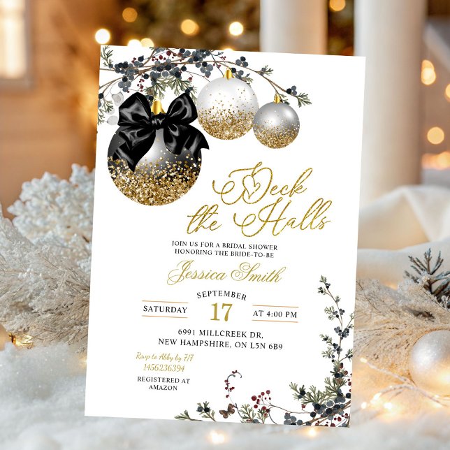 Convites Chuva de Noiva Minimalista em Preto Deck The Halls (Criador carregado)