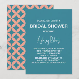 Convites Chuva de Noiva Mod Peachy & Azul Moderno de Meados