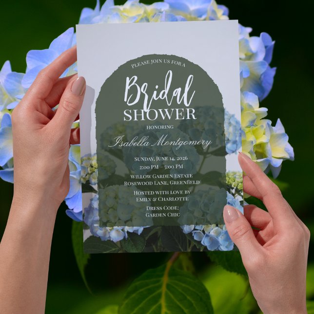 Convites Chuva de Noiva Moderna e Elegante com Hortênsias A (Modern Elegant Blue Hydrangea Bridal Shower Invitations
)