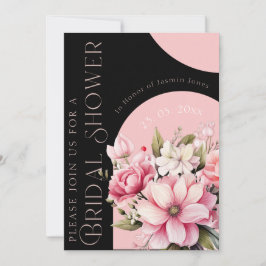 Convites Chuva de Noiva Moderna Floral Rosa Elegante