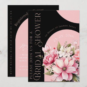 Convites Chuva de Noiva Moderna Floral Rosa Elegante
