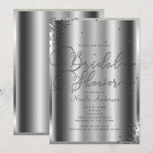 Convites Chuva de Noiva Moderno Brilho Prata Glam Confetes