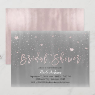 Convites Chuva de Noiva Moderno Glam Prata Cinza Corações R