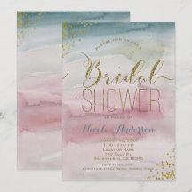 Chuva de Noiva Moderno Glamour Aquarela Dourado Co