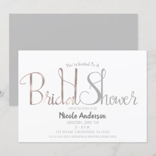 Convites Chuva de Noiva Moderno Rosa Dourado e Cinza Escrit