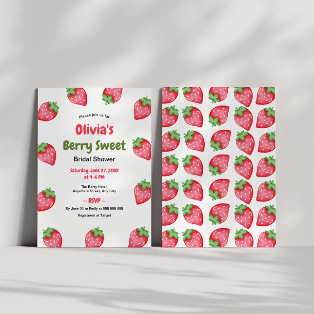 Convites Chuva de Noiva Morango Rosa Doce  (Berry Sweet Pink Red Strawberry Bridal Shower Invitation )