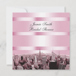 Convites Chuva de Noiva NYC Etched Skyline 2, Preto Rosa