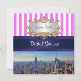 Convites Chuva de Noiva NYC Skyline B2 Rosa Faixa Branca