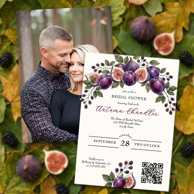 Convites Chuva de Noiva Outono Malva Figo Amora (Fall Bridal Shower invitation by Darling & May with lush garland of figs plums and blackberries)