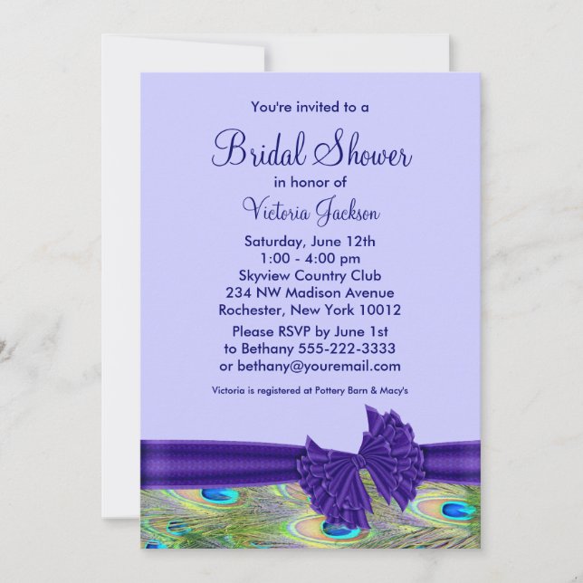 Convites Chuva de Noiva Pavão Roxo (Frente)