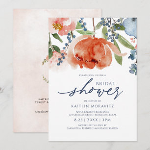 Convites Chuva de Noiva Peônias Florais Botânicas Laranja A