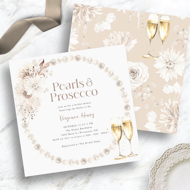 Convites Chuva de Noiva Pérolas e Prosecco (Pearls and Prosecco Bridal Shower Invitation
)
