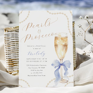 Convites Chuva de Noiva Pérolas e Prosecco Azul