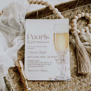 Convites Chuva de Noiva Pérolas e Prosecco com Laço