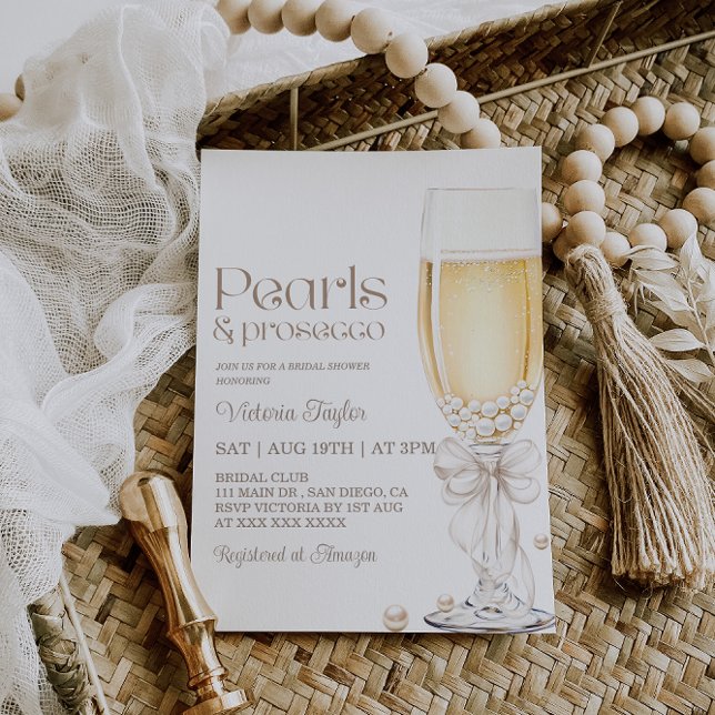 Convites Chuva de Noiva Pérolas e Prosecco com Laço (Criador carregado)
