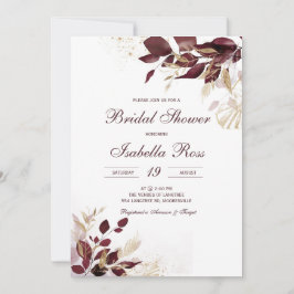 Convites Chuva de Noiva Personalizada Dourada e Borgonha