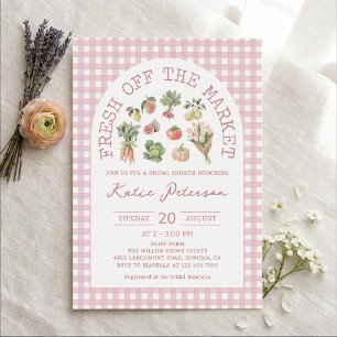 Convites Chuva de Noiva Pink Gingham Fresco do Mercado