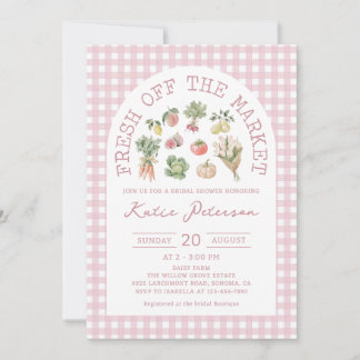 Convites Chuva de Noiva Pink Gingham Fresco do Mercado