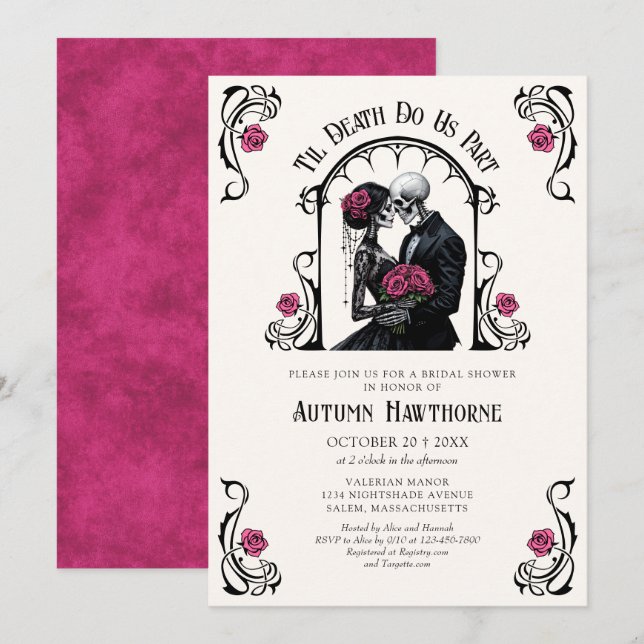 Convites Chuva de Noiva Pink Gothic Até que a Morte nos Sep (Frente/Verso)