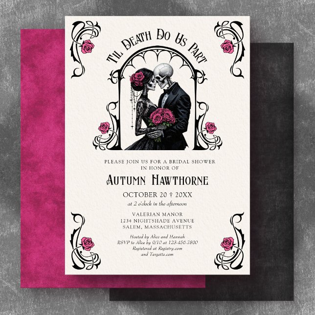 Convites Chuva de Noiva Pink Gothic Até que a Morte nos Sep (Criador carregado)