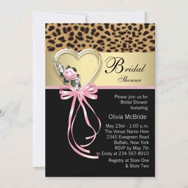 Convites Chuva de Noiva Pink Leopard Black Gold (Frente)