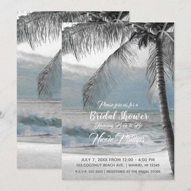 Convites Chuva de Noiva Praia da Palmeira Branca Coco (Frente/Verso)