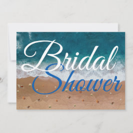 Convites Chuva de Noiva Praia Verão Tipografia Azul Branco 