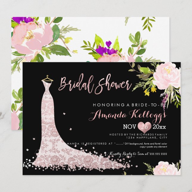 Convites Chuva de Noiva Primavera Floral PixDezines (Frente/Verso)