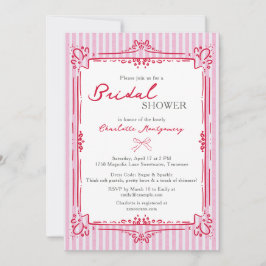 Convites Chuva de Noiva Quadro Glam Elegante e Listras Rosa