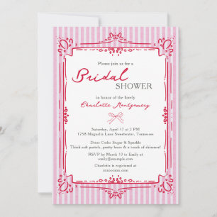Convites Chuva de Noiva Quadro Glam Elegante e Listras Rosa