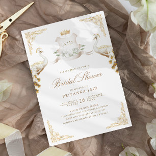 Convites Chuva de Noiva Real Coroa Dourada Pavão Branco