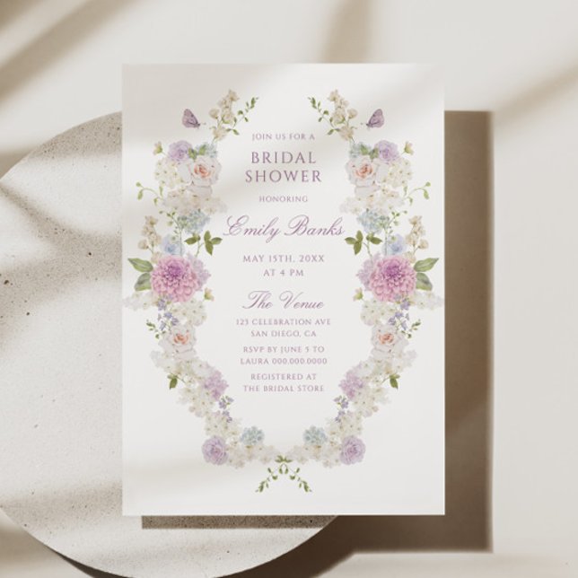 Convites Chuva de Noiva Romântica com Pastéis Suaves Florai (Criador carregado)