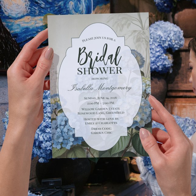 Convites Chuva de Noiva Romântica French Blue Hydrangea (Romantic French Blue Hydrangea Bridal Shower Invitations
)