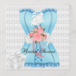 Convites Chuva de Noiva Rosa Azul Turquesa Branco Espartilh