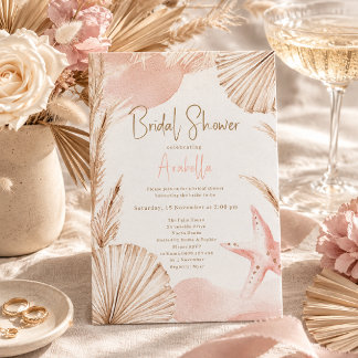 Convites Chuva de Noiva Rosa Boho Blush Palmas Neutras