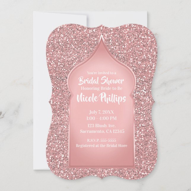 Convites Chuva de Noiva Rosa Brilho Dourado Rosa Glam (Frente)