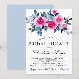 Convites Chuva de Noiva Rosa Floral em Aquarela Elegante
