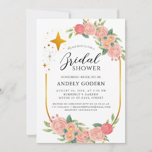 Convites Chuva de Noiva Rosa Floral Moderna