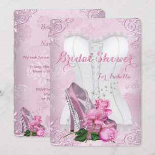 Convites Chuva de Noiva Rosa Pink Salto Alto Floral Damasco