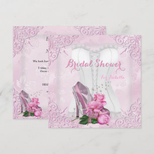 Convites Chuva de Noiva Rosa Pink Salto Alto Renda Damask