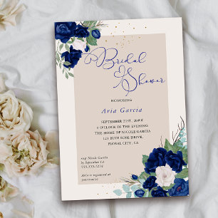 Convites Chuva de Noiva Rosa Real Azul Marfim Floral