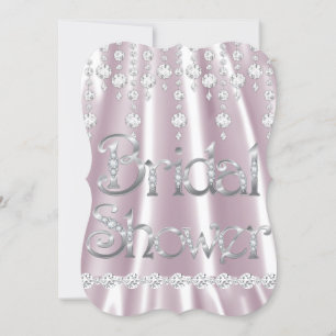 Convites Chuva de Noiva Rosa Seda Diamante Cristal Prata