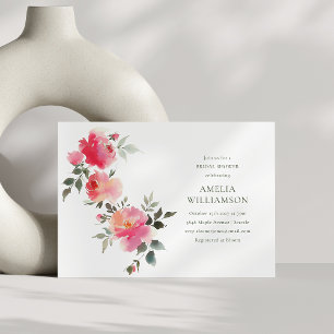 Convites Chuva de Noiva Rosa Vermelha Aquarela Floral