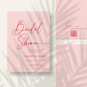 Convites Chuva de Noiva Rosa Vermelho Minimalista de Letra