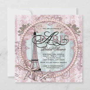 Convites Chuva de Noiva Rosa Vintage Paris