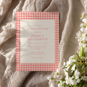 Convites Chuva de Noiva Rosa Xadrez Préppy Vintage